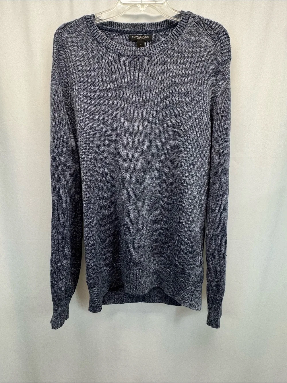 Banana Republic Mens Heathered Navy Crewneck Sweater L Tall Linen Preppy Dad